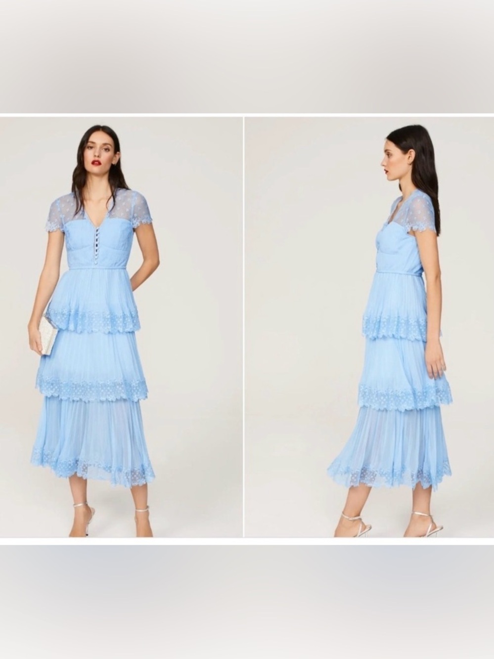 Self-Portrait Light Blue Tiered Lace Midi Dress